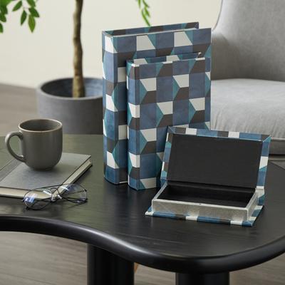 ARCILLA ELEMENTAL Multi Colored Faux Leather Faux Book Storage Decorative Box with Geometric Patterns (Set of 3)