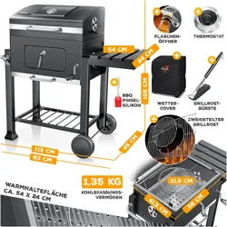 Kesser, Holzkohlegrill, Grill Grillwagen XXL Holzkohlegrill mit Deckel, Rädern (71 cm)