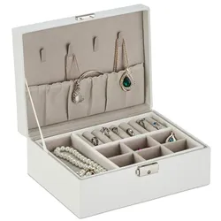 Relaxdays Schmuckkasten Beige,Weiß,Silber