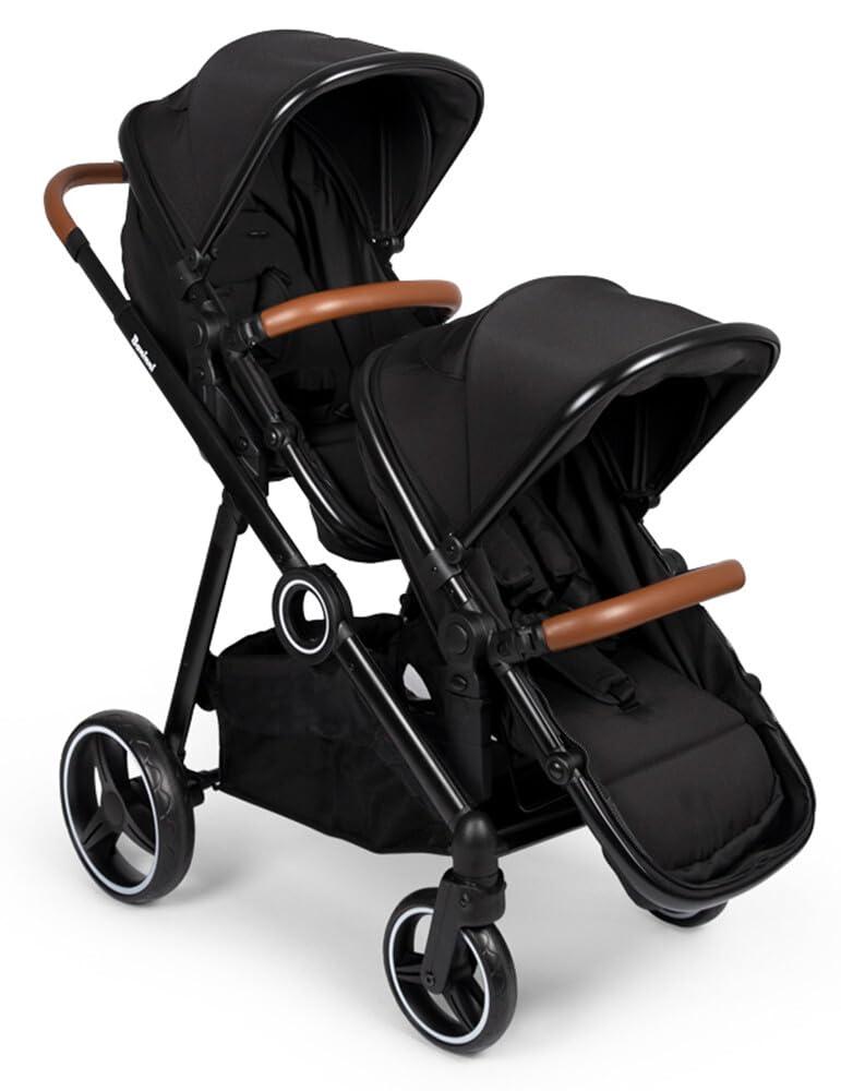 Kinderwagen Duo Buggy Zwillingskinderwagen - Umkehrbare Sitze - Von Geburt bis 36 kg - Schwarz