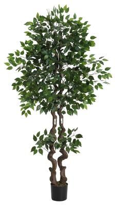 Garvee 4/5/6 ft Curved Trunk Faux Ficus Tree - Indoor Artificial Silk Plant for Home Office Living Room Decor