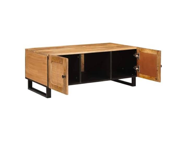 Couchtisch Eiche Mango 100 x 54 x 40 cm Holz Massives Mangoholz, rechteckige Tischplatte, Drehtür, Fernbedienungsfach, Selbstmontage, Rückseite ästhetisch verarbeitet