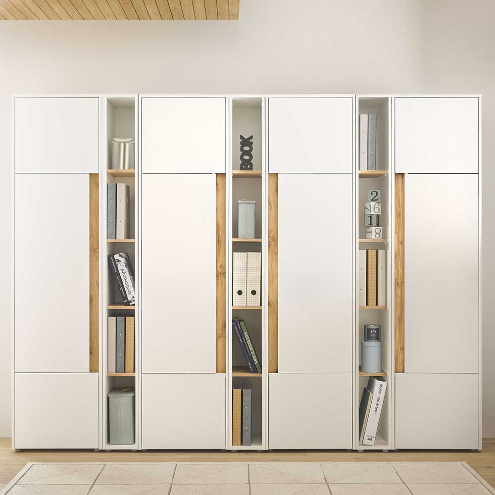 Pharao24.de Büro Schrankwand modern in Weiß Wildeichefarben (siebenteilig)