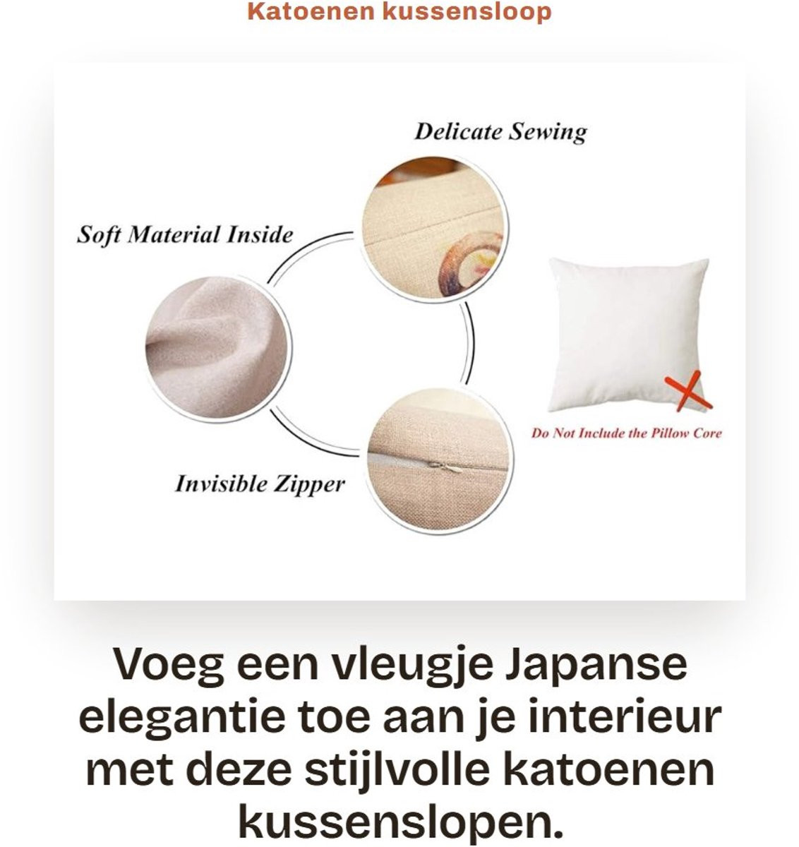 Dailygoods Set van 4 Japanse stijl kussenslopen van milieuvriendelijk katoen - 45 x 45 cm