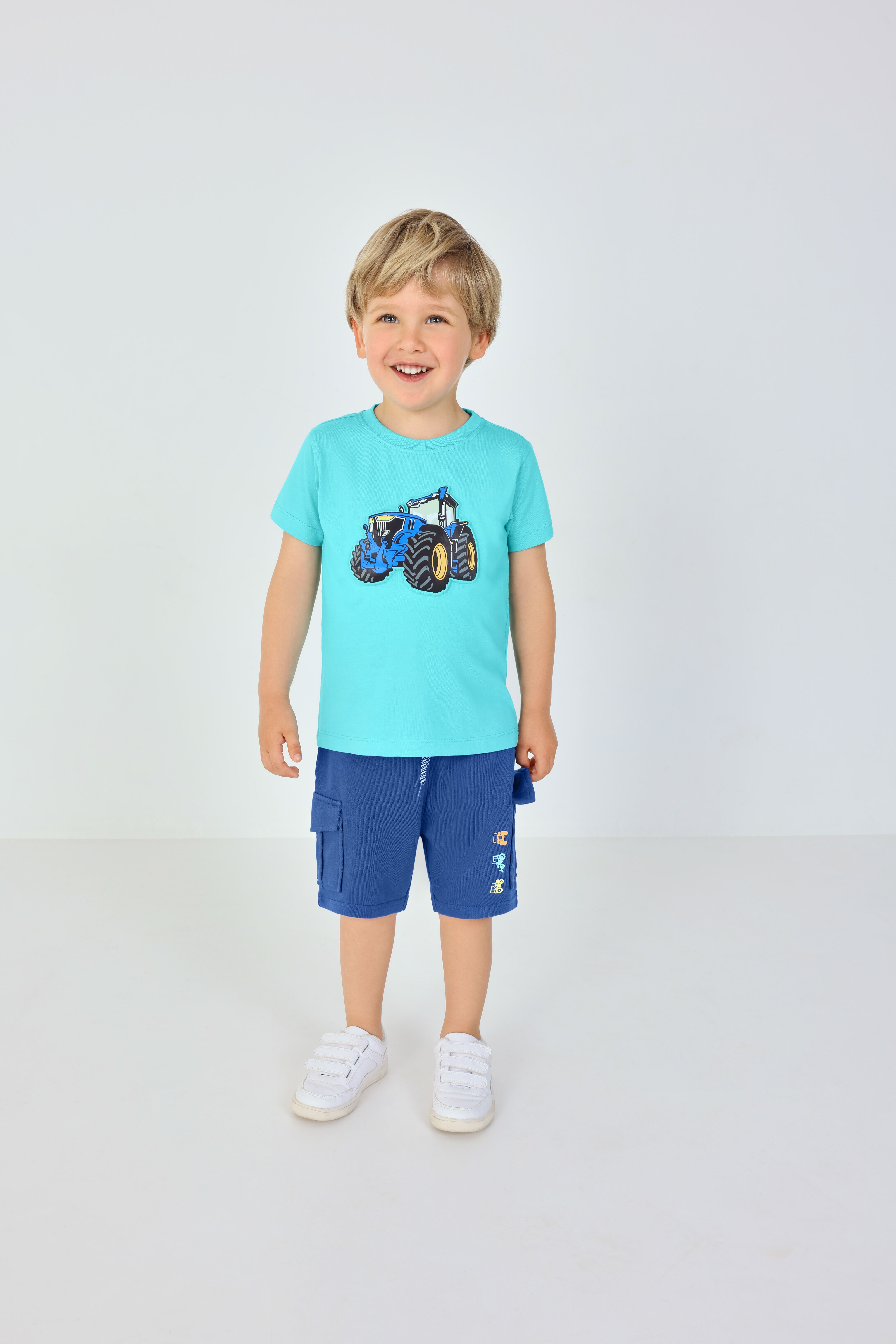 T-Shirt BLUE SEVEN, Jungen, Gr. 98, blau (lagune), Single Jersey, Obermaterial: 100% Baumwolle, bedruckt, Basic normal, Rundhals, Shirts T-Shirt, bequeme Passform, ohne Verschluss, bedruckte Optik lagune 98