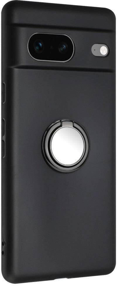 INCOVER Google Pixel 8a Fleksibelt Plastik Bagside Cover m. Ring Kickstand - Sort m. Magnetisk Sort Ring