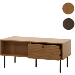 Couchtisch HWC-N78, Wohnzimmertisch Sofatisch, skandinavischer Stil Metall Holz Melamin MVG 45x100x50cm ~ natur