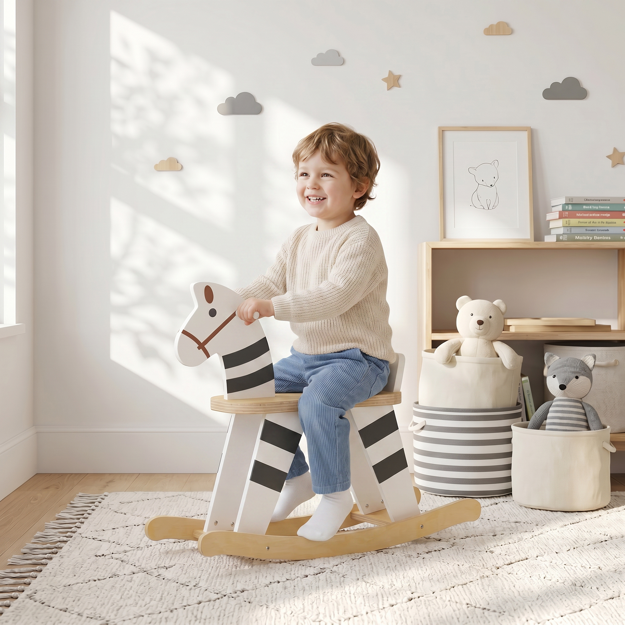 Aiyaplay Cavallo a dondolo in legno per bambini 1,5-3 anni, 68x26x53 cm, multicolore   Aosom Italy