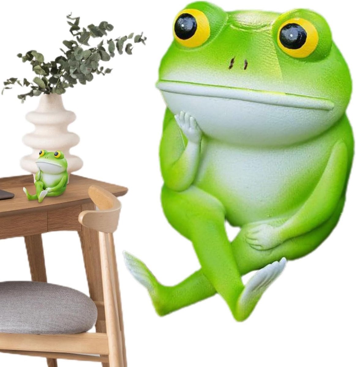 Groen Kikker Beeldje Denkende Kikker Tuindecoratie Hoogte: 7 cm