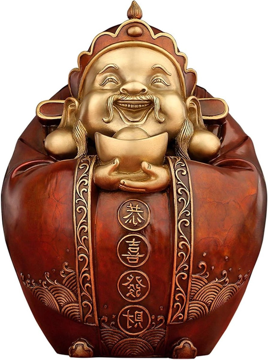 Messing Boeddha Beeld God van Rijkdom voor Huisdecoratie, Hoogte: 16,5 cm, Messing Kleur