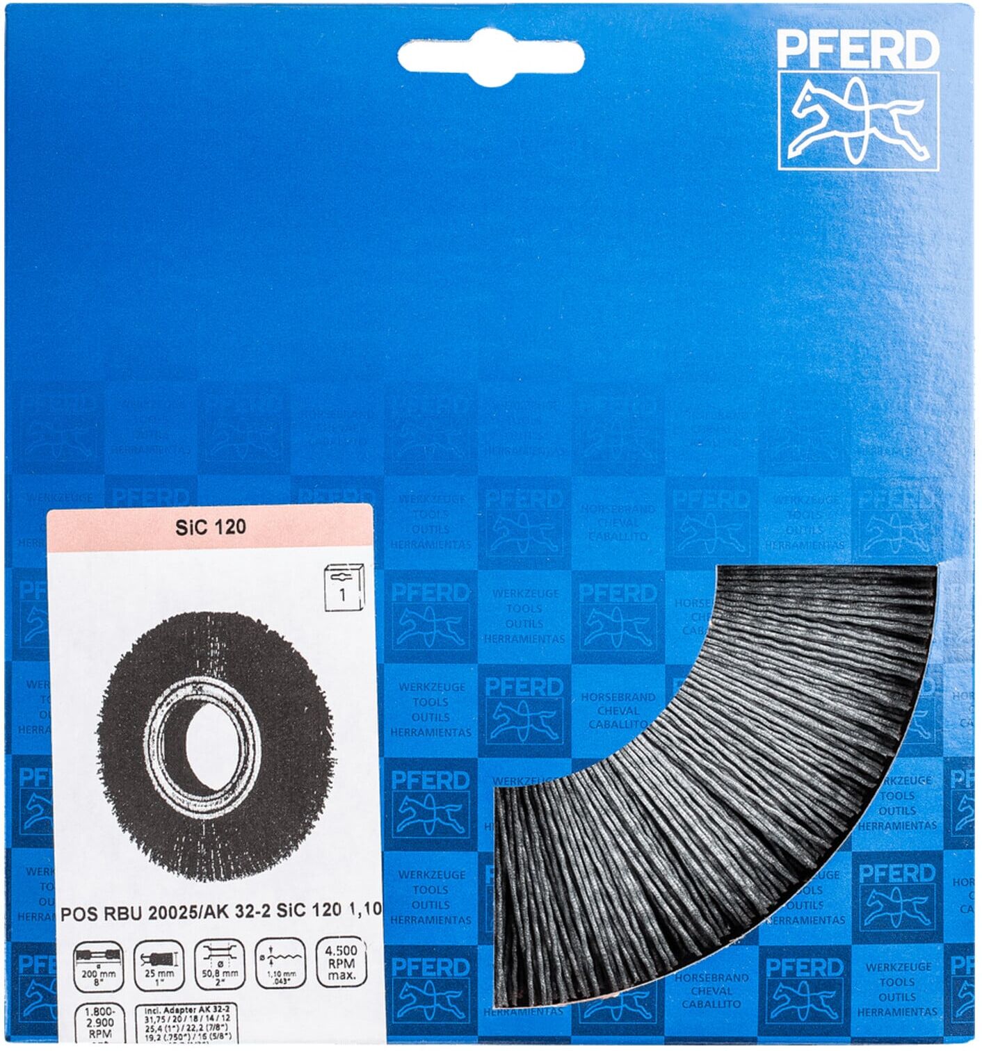 PFERD TOOLS Rundbürste breit ungezopft RBU Ø 200x25xvari. Bohr. SiC-Filament-Ø 1,10mm Korn 120 Schleifbock (43701257)