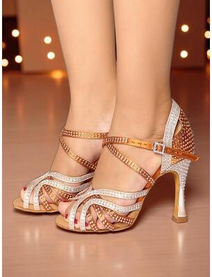 LightInthebox Women's Rhinestone Latin Dance Shoes - Professional Ballroom Salsa Tango Sandals with Strappy Design and High Heels for Competition or Performance