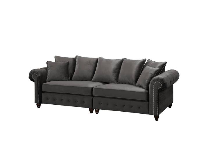 Bigsofa Grau/Grau Samt 260 x 90 x 93cm ohne Hocker Glamour