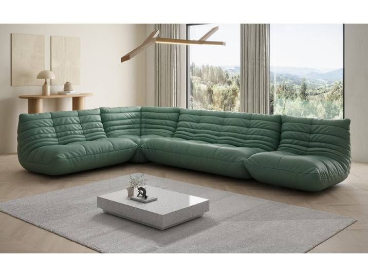 Designer Ecksofa Wohnlandschaft Calmo in Echtleder - Vintage Blau - Echtleder - Luxusbetten24