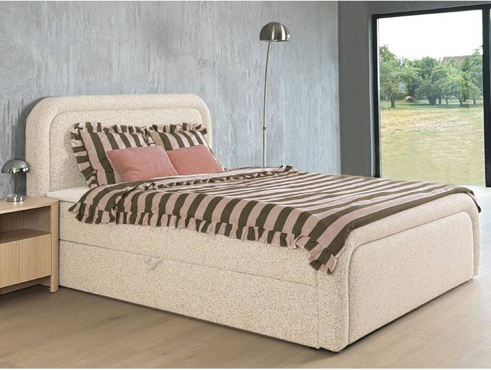 Compleo Boxspringbett Doppelbett mit abgerundetem Kopfteil & hoher Schlafkomfort (von 120 bis 200x200 cm) TOPSELLER, Modernes Schlafbett), Stauraumbett mit Webstoffbezug, Bonellfederkernmatratze