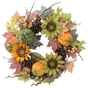 Admired by Nature 24-inch Faux Sunflowers, Pumpkins Fall Wreath