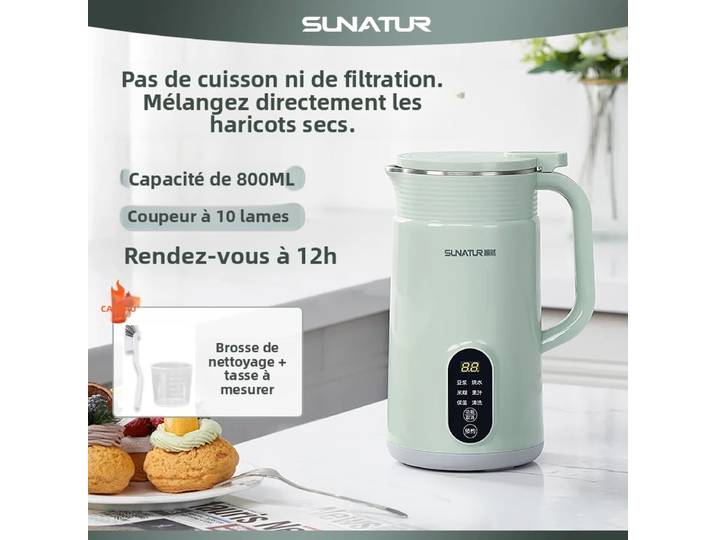SUNATUR 600w Machine à lait de soja - Machine de broyage à paroi chauffante 800ml, pour noix et légumes (HB-B6K)