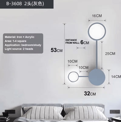 Inspire Curations Nordic Modern Minimalist LED Wall Sconce 2 Heads Gray warm