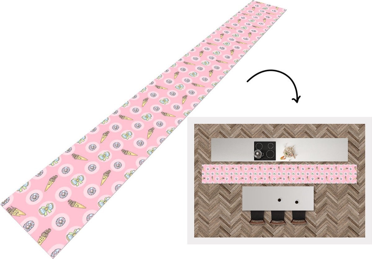 Keukenloper met Kawaii Donuts patroon in pastelkleuren, 400 x 50 cm