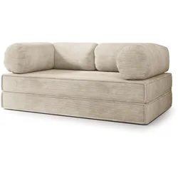 BETTSOFA ALVIO aus Schaumstoff Kordstoff Creme Schlaffunktion