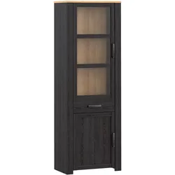 Aucune, Vitrine + Buffetschrank, BOHOL Hoher schwarzer Vitrinenschrank – 2 Türen, 1 Glastür + 1 Schublade