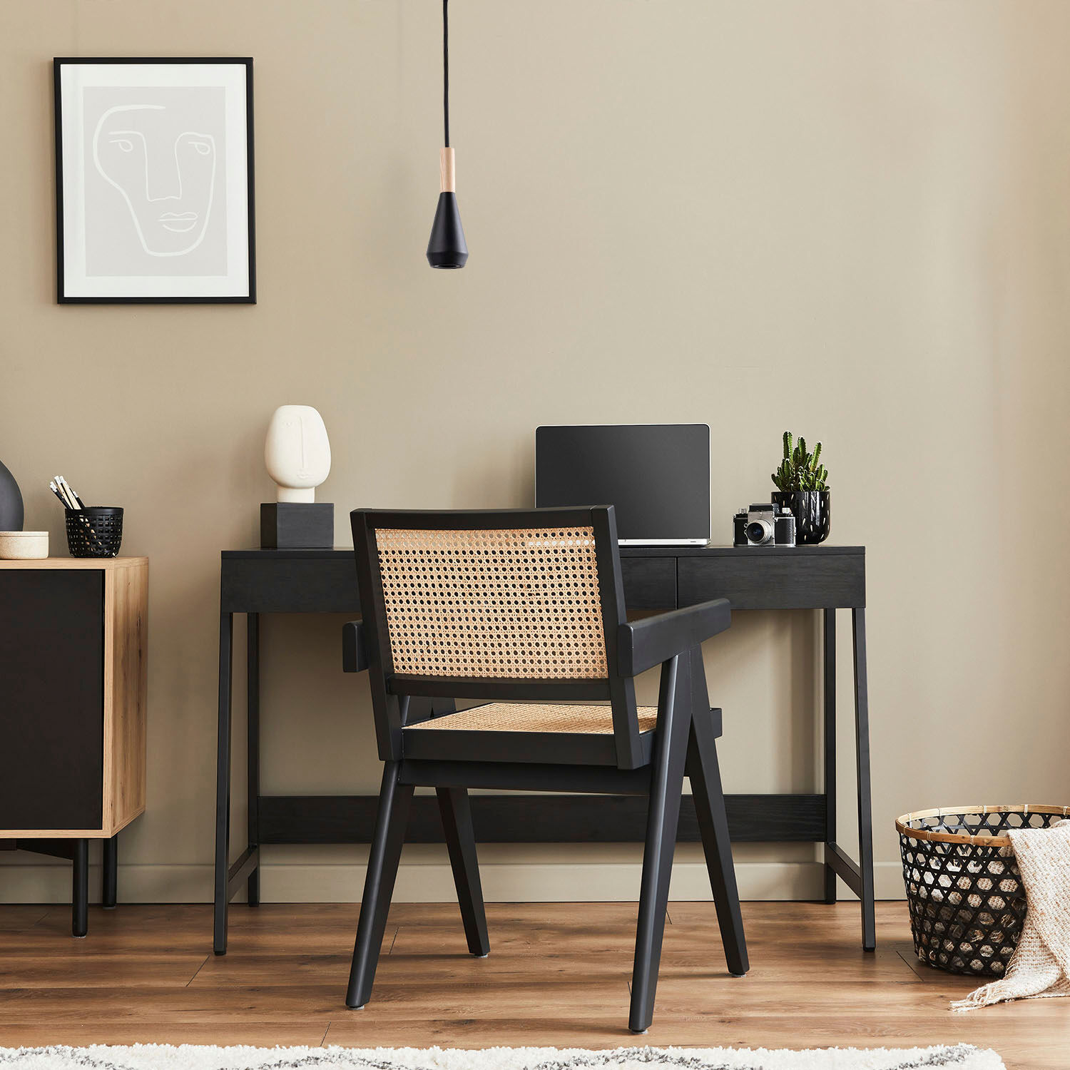PACO HOME Pendelleuchte "MORA", schwarz, Ø 10cm H: 178,5cm, Leuchten, Wohnzimmer Esszimmer Klein Modern Holz Metall GU10 Trichterform, Pendelleuchte