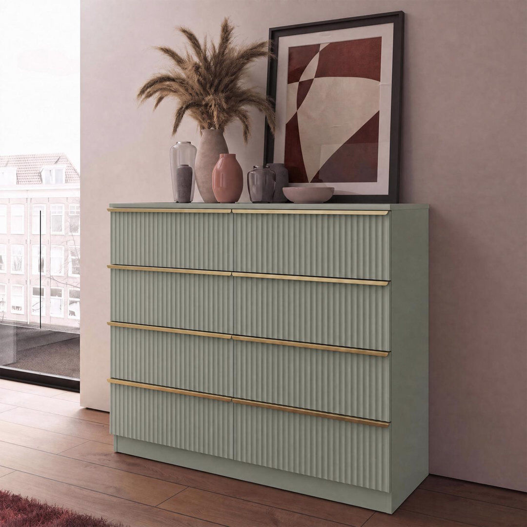 17 Stories Solid Wood 104 cm W Chest of 8 Drawers Green 73.5cm H X 104cm W X 40cm D