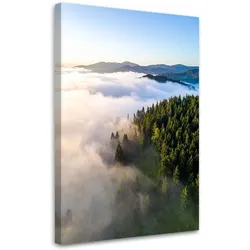 LEINWANDBILD Landschaft Wald Berge im Nebel 40x60cm