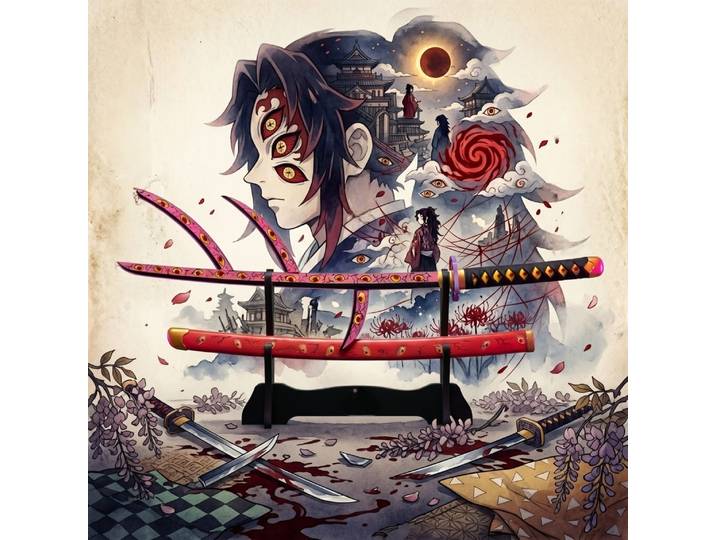 Collection de sabres Katana Demon Slayer Kimetsu No Yaiba Kokushibo Tsugikuni Michikatsu de 41 pouces, essentiels pour le cosplay Kawaii Cutecore