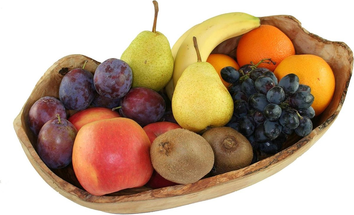 Olijfhouten Fruitschaal - Unieke Massief Houten Kom voor Keuken Decoratie - 30-33 cm