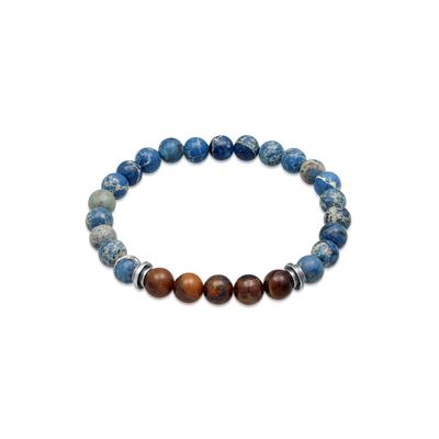 Armkette KUZZOI "Armband Achat Tigerauge Steinarmband 925 Silber" Gr. 190, blau, Armbänder, Herren, 190, Silber 925 (Sterlingsilber), Armkette