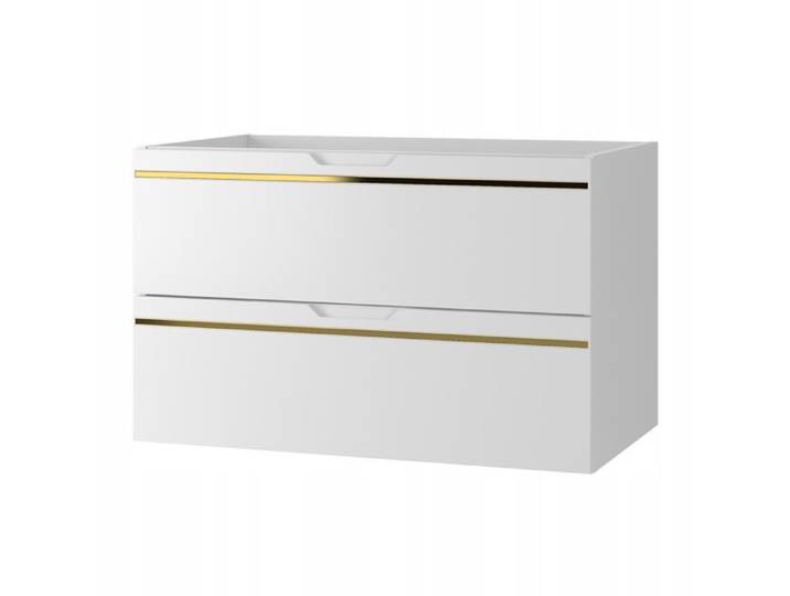 Meuble sous vasque suspendu ESPERO blanc 80 cm - bande décorative dorée
