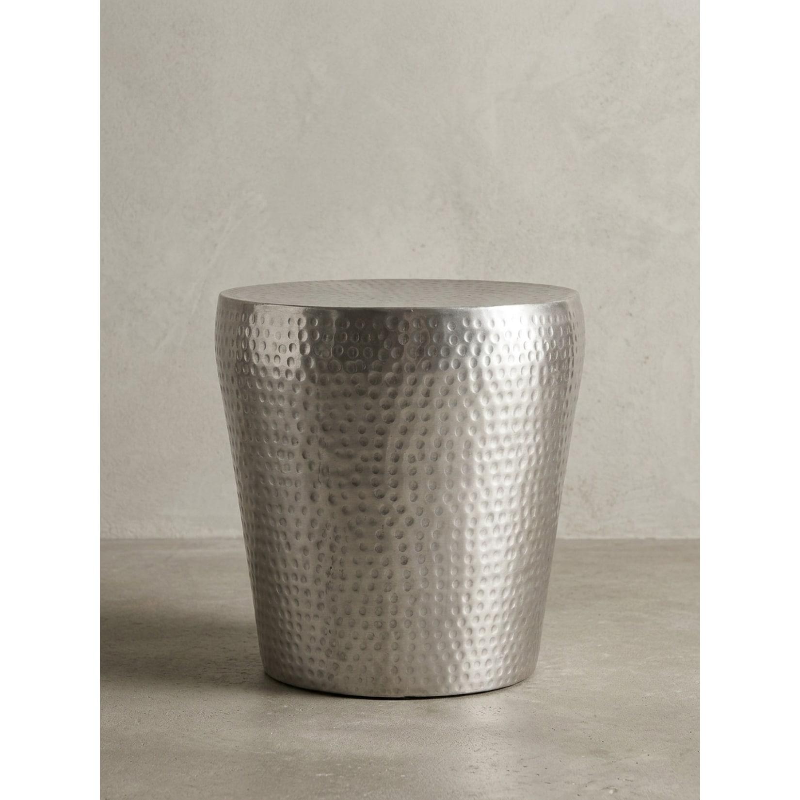 Beistelltisch – rund, Aluminium Silber, Hammerschlag, orientalisch, 41x41x41 cm