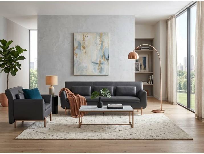 Xlmoebel Polstergarnitur Sofa Sessel grau modern elegant funktional ergonomisch gold, (1-tlg)