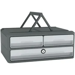 cep Schubladenbox MoovUp mit Schloss 3 Fächer A4 quer / A5 quer grau, 32.8x4x24.5 cm