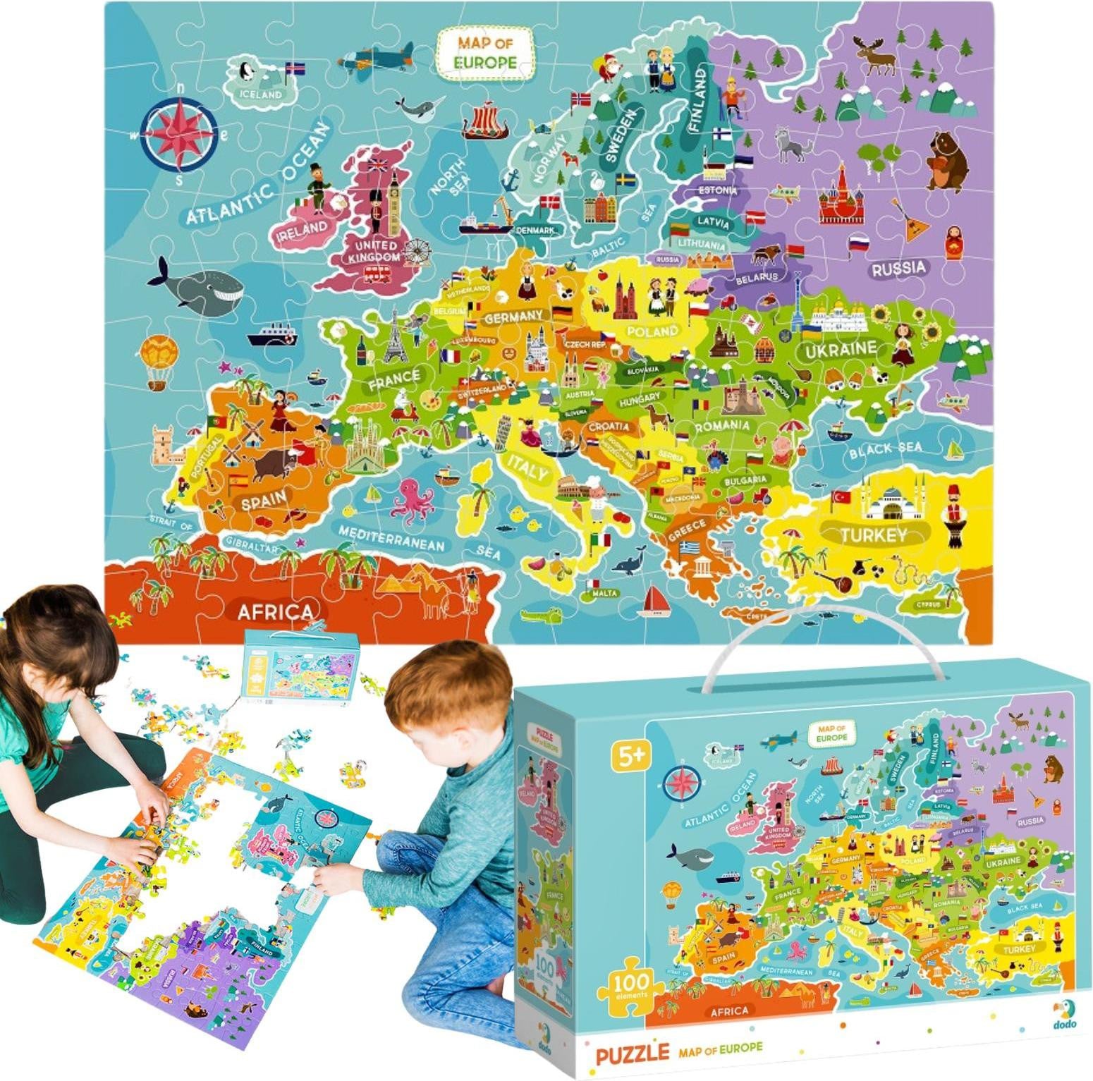 DoDo Puzzel Kaart van Europa met 100 stukjes