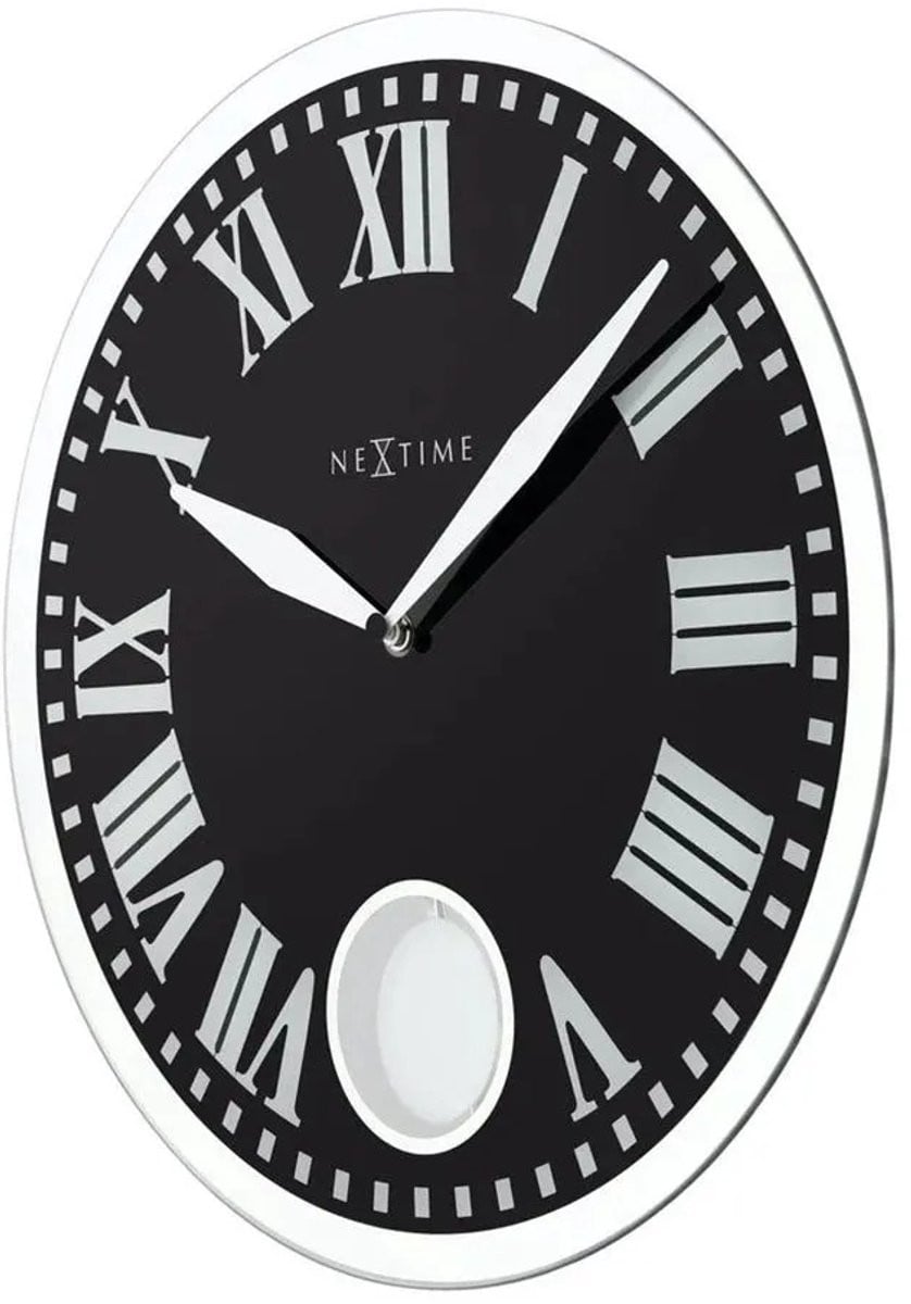NeXtime Wandklok Romana - Zwart - Glas - B: 43 cm, D: 4.2 cm