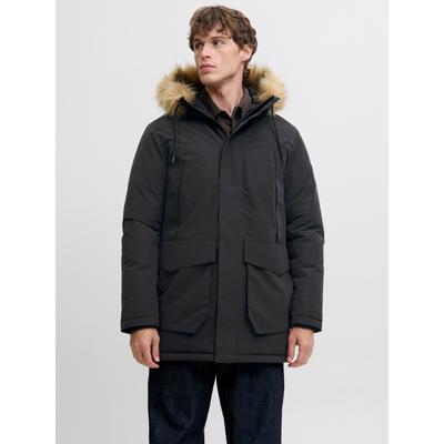 Parka JACK & JONES "JJCAMP FAUX FUR PARKA BF", Herren, Gr. S, schwarz, Web, Obermaterial: 100% Polyester, unifarben, regular fit normal, Jacken Parka