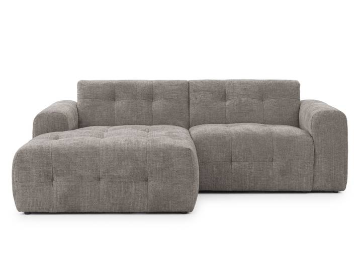 Modernes Ecksofa mit Ottomane links, markante Steppungen, Chenille Braun Taupe / 21042