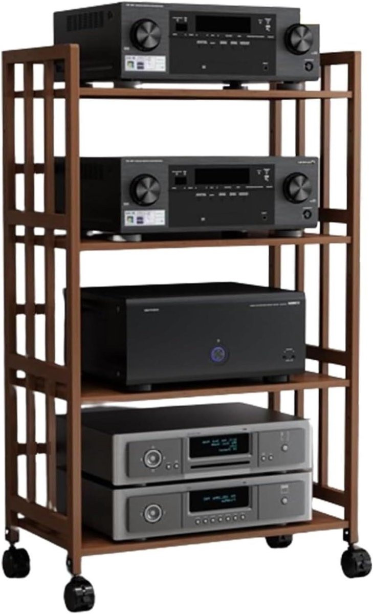HIFI Audio Rack Muziekmeubel Platenkast met Verstelbare Planken en Media Compartimenten - Zwart - Hoogte: 158 cm