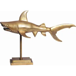 FineBuy, Deko Figuren + Skulpturen, Deko Hai 70 cm Aluminium Wohndeko Design Dekoration Maritim Modern Alu