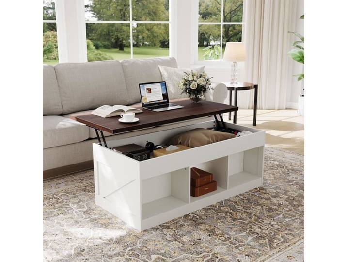 Table basse relevable hydraulique marron