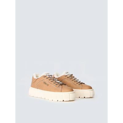 Plateausneaker REPLAY "PAULETTE WARM", Damen, Gr. 39, beige, Lederimitat, unifarben mit Farbeinsatz, Schuhe Plateausneaker, Halbschuh, Schnürschuh mit kuscheligem Warmfutter