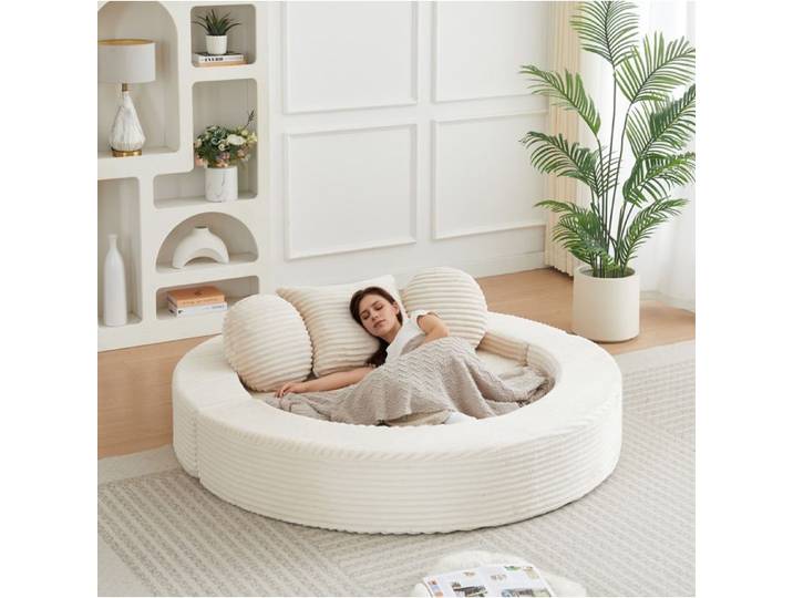 HOMVRA Canapé-lit modulable 4-en-1 en mousse velours côtelé beige