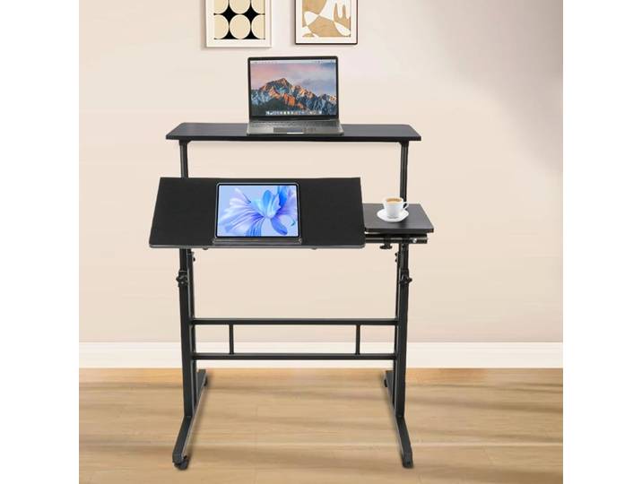 SUPFINE XL Table verticale mobile Bureau d'ordinateur avec support de clavier Table pour ordinateur portable assis ou debout