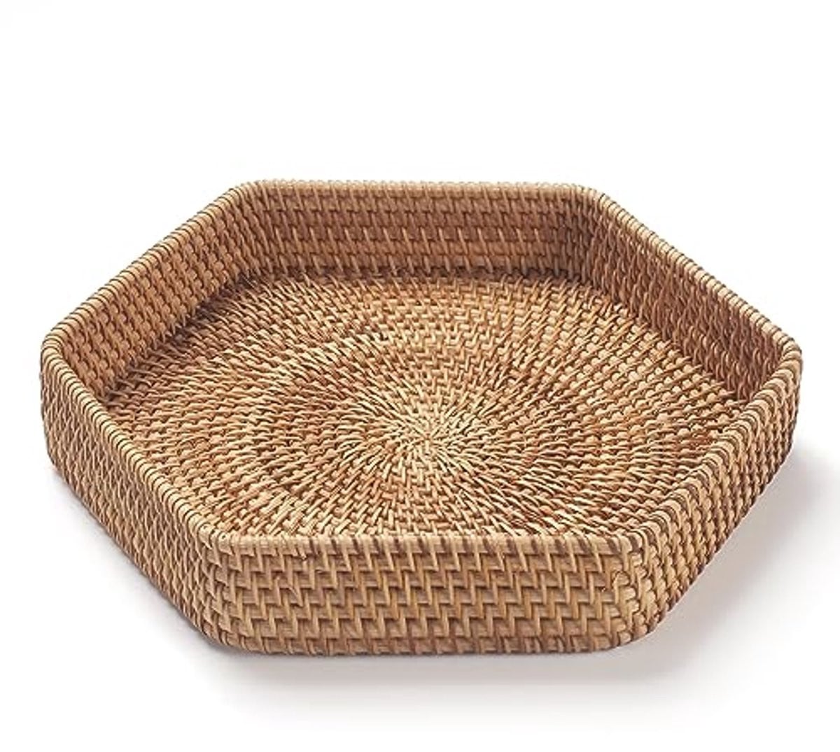 Hexagon Rattan Dienblad - Decoratieve Geweven Mand voor Salontafel of Ottomaan