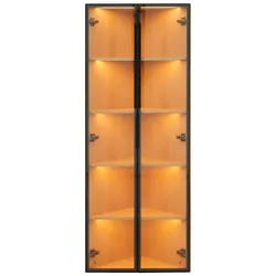 LED-Glasvitrine 62x35x160 cm Eichenoptik Sicherheitsglas Eckvitrine LED-Beleuchtung MDF Regal Wohnzimmer Flur
