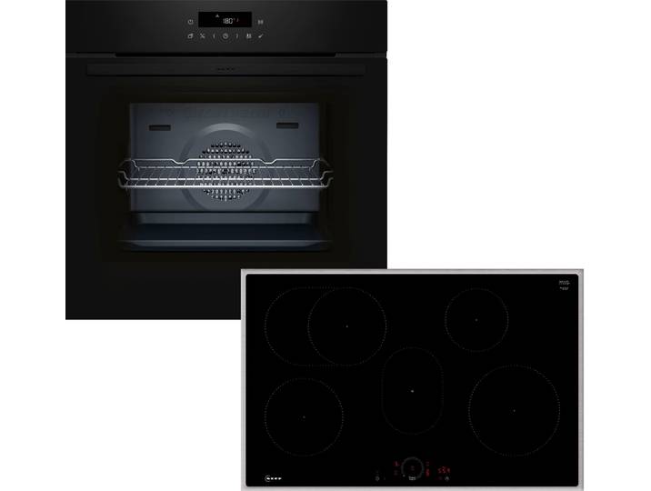 NEFF Backofen-Set BTX48PIB0 , Energieeffizienz: A+, schwarz, Herdsets, Heißluft-Air Fry Funktion & extra schnelle Kochfeld-Powerstufe, Backofen-Set