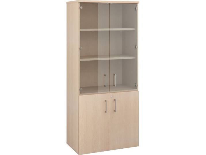Bibliotheque bois avec portes hautes verre et portes basses bois H 182 x L 80 cm chêne clair - Bibliothèques - Bruneau