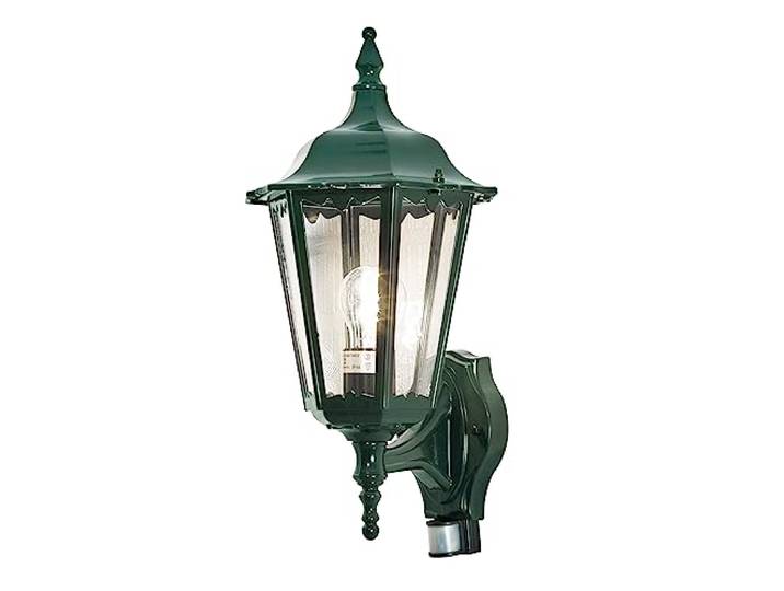 Konstsmide Applique murale d'extérieur à alimentation secteur/Firenze Up Lanterne traditionnelle avec détecteur de mouvement PIR 1 x 100 W E27 Max Lampe/verre acrylique transparent/aluminium/IP43/vert